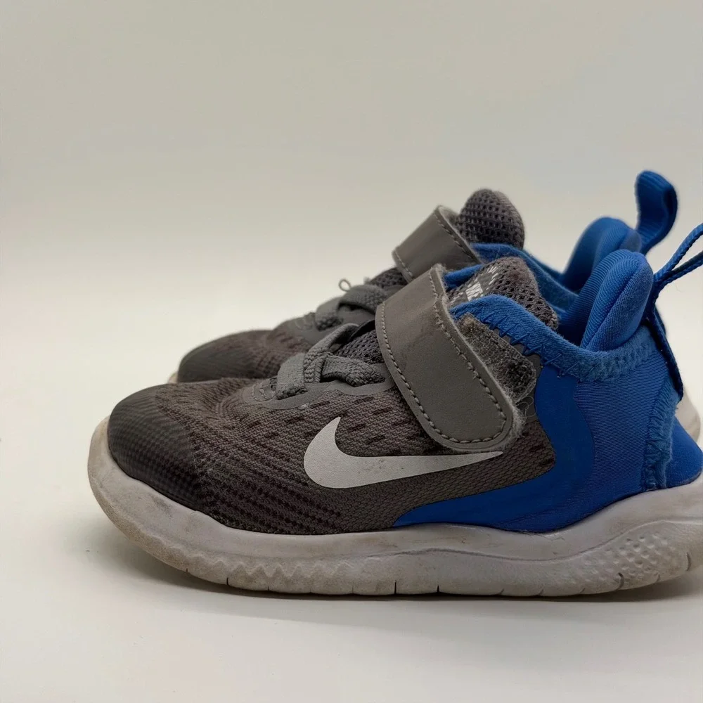 Nike Free Run Toddler Shoes Gray Blue Hook and Loop‎ Casual Sneakers Size 5C